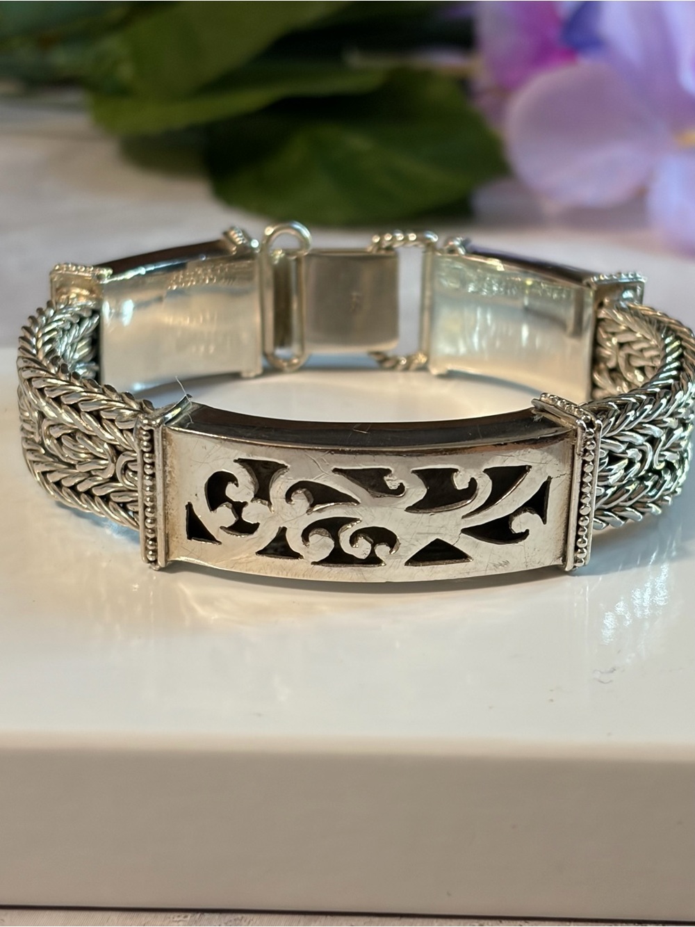 STERLING SILVER 925 MULTI STRAND SCROLL BRACELET WITH BOX CLOSURE HEAVY.